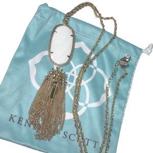 Kendra Scott Rayne Long White MOP Pendant Necklace Gold Tassel